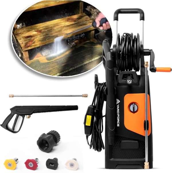 Yard Force Pressure Washer Electric Powered EW U20 - 2000 PSI 2.3 GPM Power Washer with Hose Reel, Portable Washer with 4 Quick Connect Nozzles & 25 FT Hose for Cars, Fences, Patios - Image 7